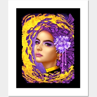 Woman with purple flower Posters and Art